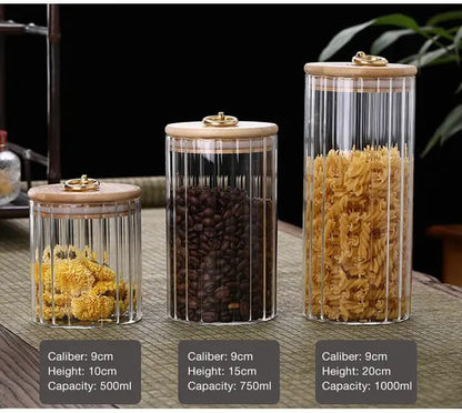 3-Piece Set Glass Storage Jars with Airtight Bamboo Lids | Candy, Cookies, Pasta, Nuts, Oatmeal | Ideal for Coffee Bar &  Kitchen