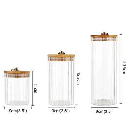 3-Piece Set Glass Storage Jars with Airtight Bamboo Lids | Candy, Cookies, Pasta, Nuts, Oatmeal | Ideal for Coffee Bar &  Kitchen