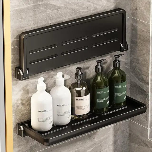 Foldable Metallic Rectangular Multi-Purpose Wall-mounted Floating Shelf | 30cm × 12.7cm × 3cm | Multifunctional | Bathroom, Kitchen & Living room.