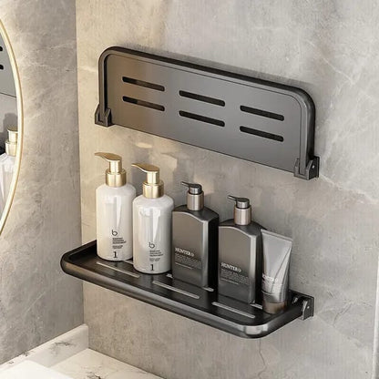 Foldable Metallic Rectangular Multi-Purpose Wall-mounted Floating Shelf | 30cm × 12.7cm × 3cm | Multifunctional | Bathroom, Kitchen & Living room.