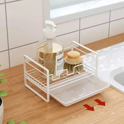 Sink Caddy with Water Removable Drain Tray, Kitchen accessories, Rust proof, Easy Clean accessories, Bathroom Tray, Sponge Holder, White