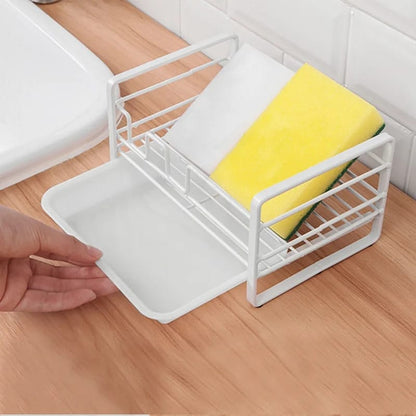 Sink Caddy with Water Removable Drain Tray, Kitchen accessories, Rust proof, Easy Clean accessories, Bathroom Tray, Sponge Holder, White