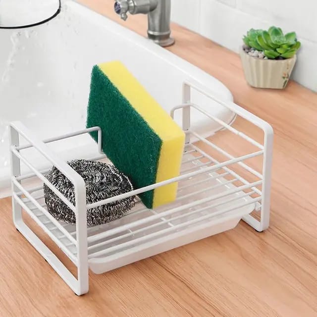 Sink Caddy with Water Removable Drain Tray, Kitchen accessories, Rust proof, Easy Clean accessories, Bathroom Tray, Sponge Holder, White