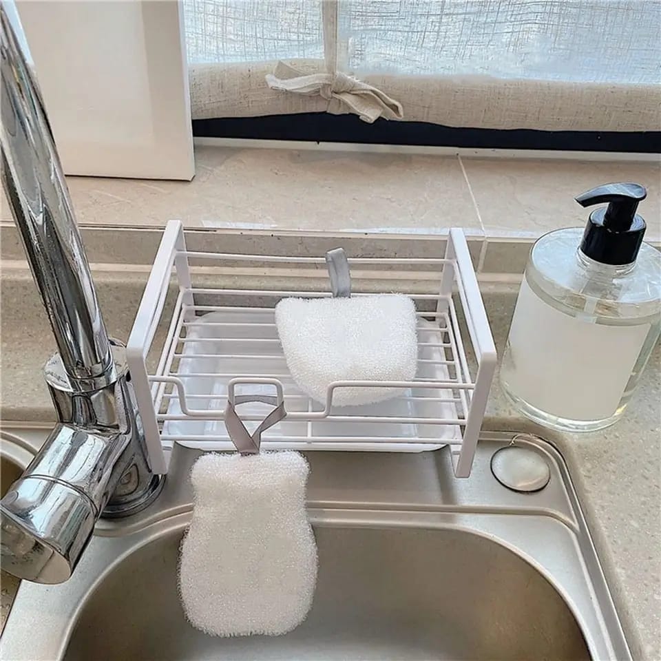 Sink Caddy with Water Removable Drain Tray, Kitchen accessories, Rust proof, Easy Clean accessories, Bathroom Tray, Sponge Holder, White