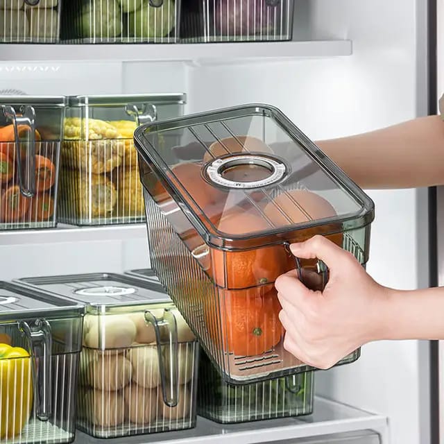 5-Litre Acrylic Transparent Refrigerator Storage Containers with Handle |  30cm × 15cm × 15cm.