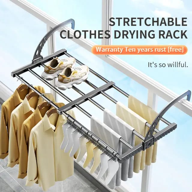 Foldable Clothes Multipurpose Drying Rack Stainless Steel for Balcony Bedroom Drying Shoes Clothes Towel Organizer Window Shoe Storage Shelf |   Stretchable Size: 50cm-80cm