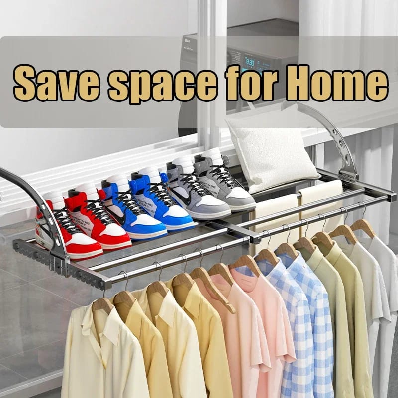 Foldable Clothes Multifunctional Drying Rack Stainless Steel for Balcony Bedroom Drying Shoes Clothes Towel Organizer Window Shoe Storage Shelf | Stretchable Size: 75cm - 120cm