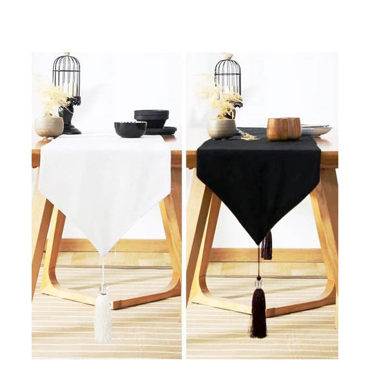 Faux Linen Table Runner | 33x240 cm | Black & White | Fits Tables Seating 8-10 People|Table Decor