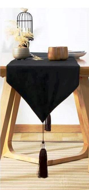 Faux Linen Table Runner | 33x240 cm | Black & White | Fits Tables Seating 8-10 People|Table Decor