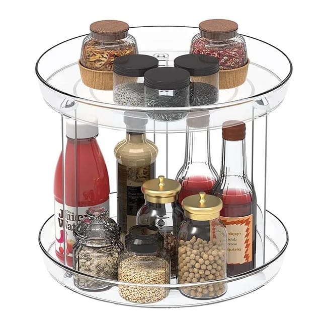 Multifunctional 2-Layer 360° Rotation Clear Cabinet Turntable Storage Organizer | Kitchen & Pantry | Bathroom & Vanity