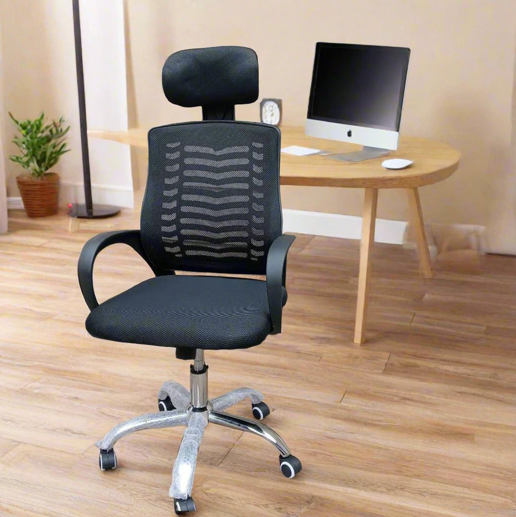 Ergonomic Mesh Office Chair with Adjustable Headrest – High-Back Swivel Chair with Lumbar Support (Size: 120cm x 60cm)