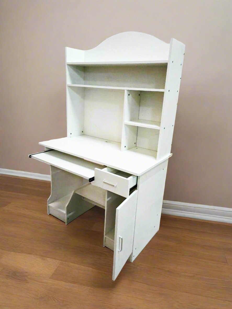 Multifunctional Computer Desk with Shelves, Drawer, and Cabinet – Space-Saving Study Office Desk