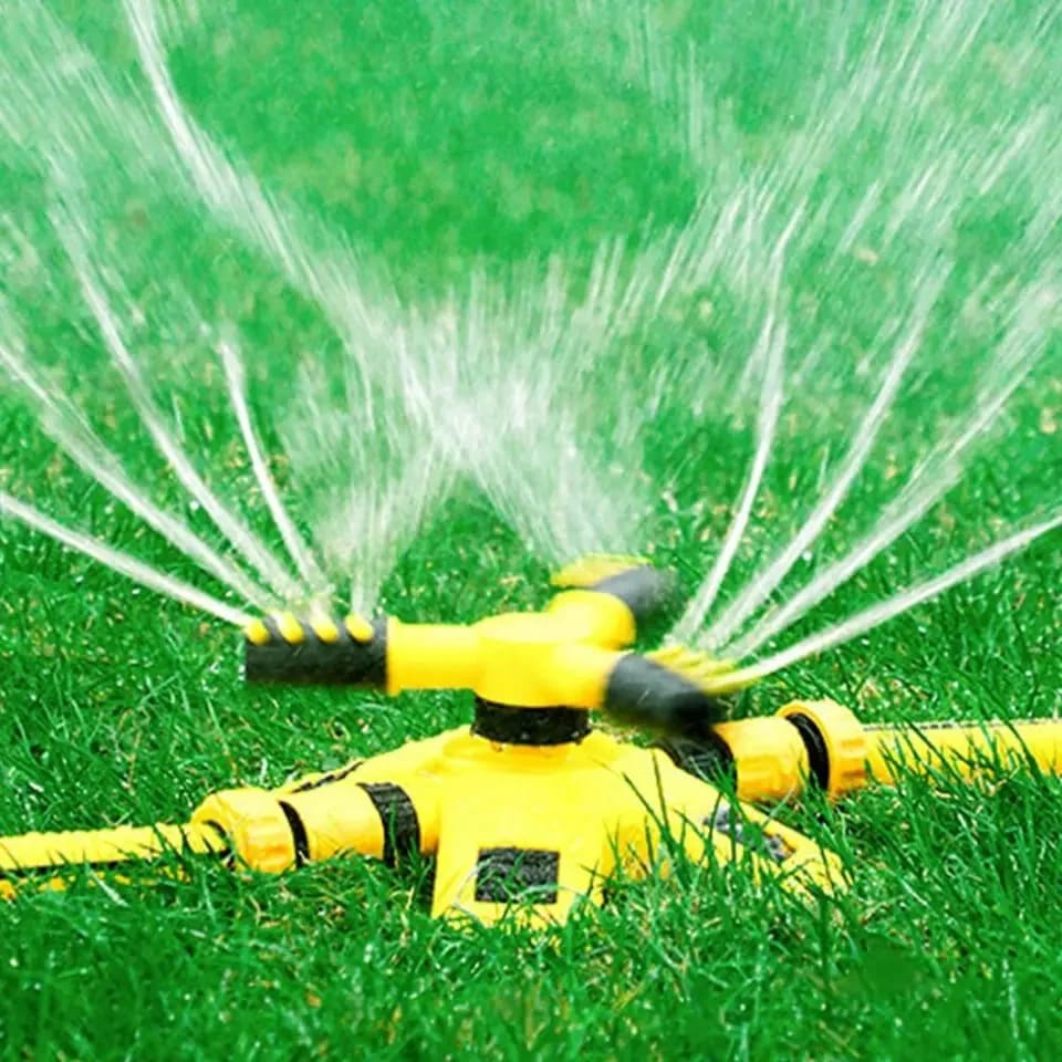 New Garden Sprinklers with inlet and outlet  Automatic Watering Grass Lawn 360 Degree Rotating Water Sprinkler | 3 Arms Nozzles Garden Irrigation Tools