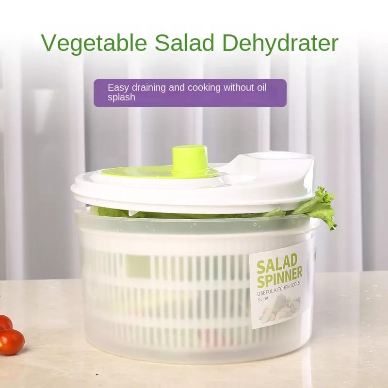 Multifunctional Household Vegetable Dehydrator – Manual Salad Spinner ; Drainer, Quick Washing ; Drying Machine (Green ; White)