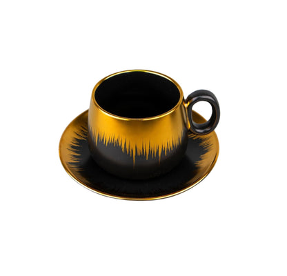 Classy Cup & Saucer Set | 6 Cups & 6 Saucers | 220cc Capacity | Black with Gold Rim