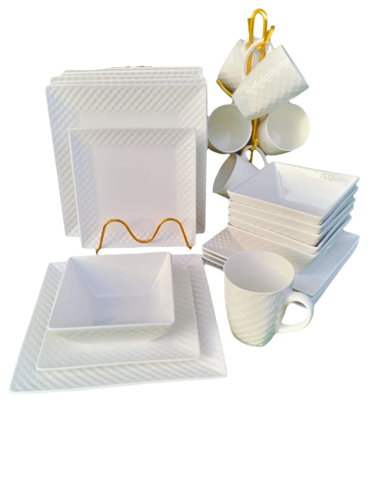 24 Piece White Ceramic Dinner Set | 6 Dinner Plates, 6 Side Plates, 6 Bowls, 6 Mugs