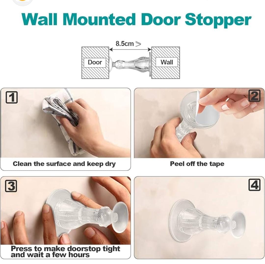 8.5cm Long Strong Adhesive Silicone Door Stopper | Black & Clear | Non-Damaging | Protects Walls & Doors