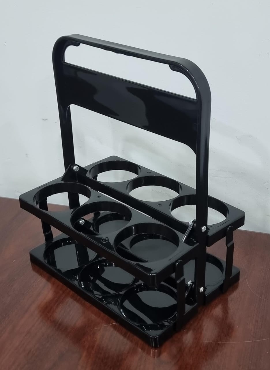 Portable Foldable 6 Bottle Organizer Carrier Rack  Black | 27.2cm x 18cm x 33cm | Picnics, Outings, Home Organization