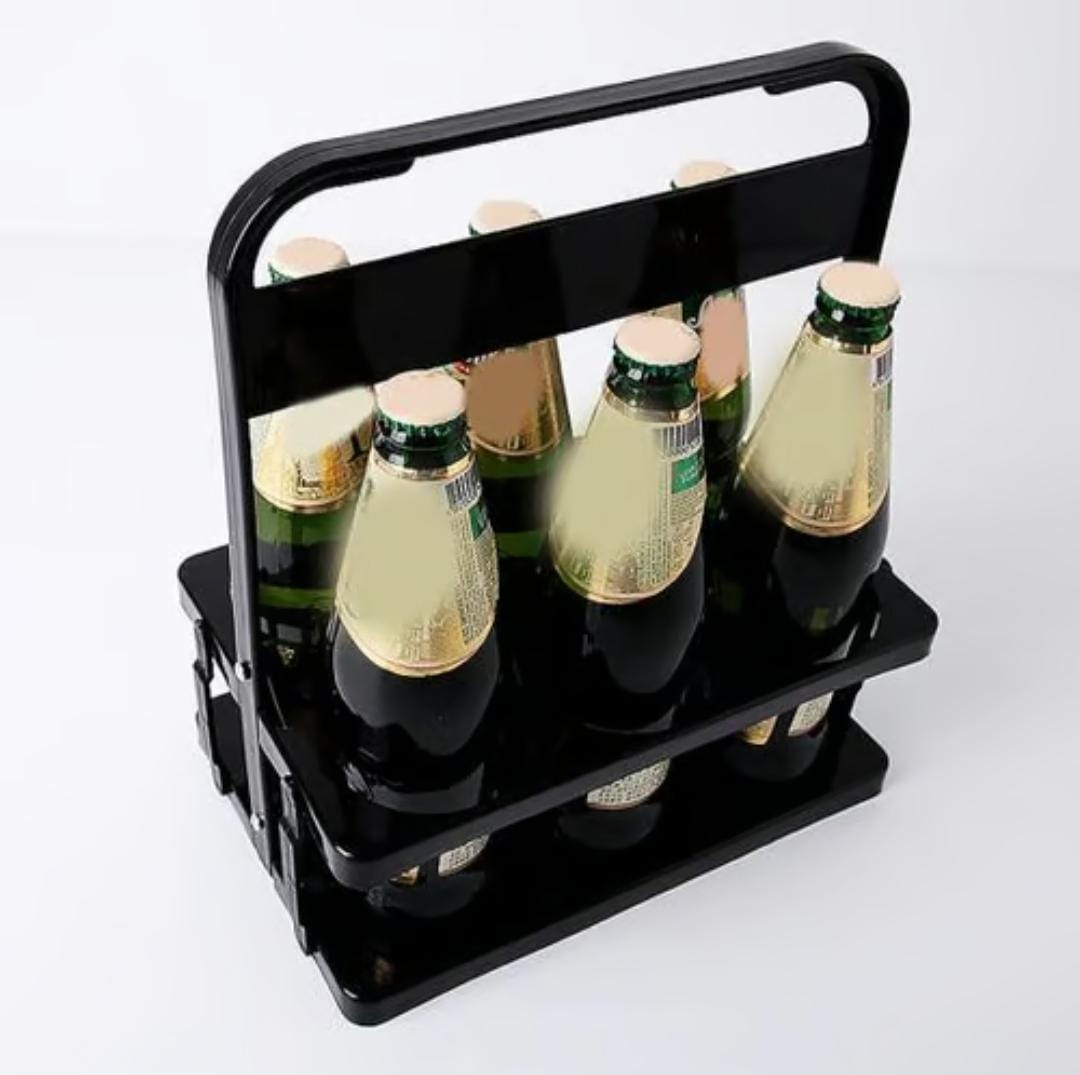 Portable Foldable 6 Bottle Organizer Carrier Rack  Black | 27.2cm x 18cm x 33cm | Picnics, Outings, Home Organization