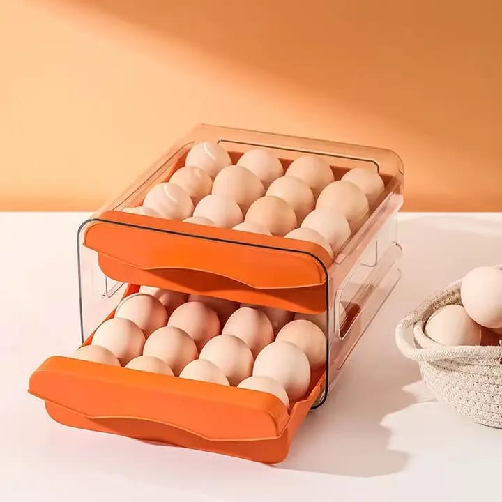 32 Egg Acrylic Tray – Durable Storage Organizer in Grey, Orange, and White