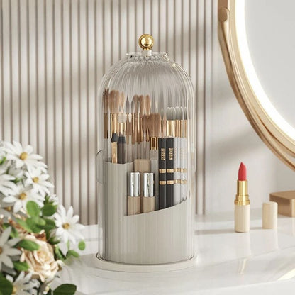 Portable 3 Tier Makeup Clear Brush Organizer with Lid | Compartmentalized Design, Removable Divider