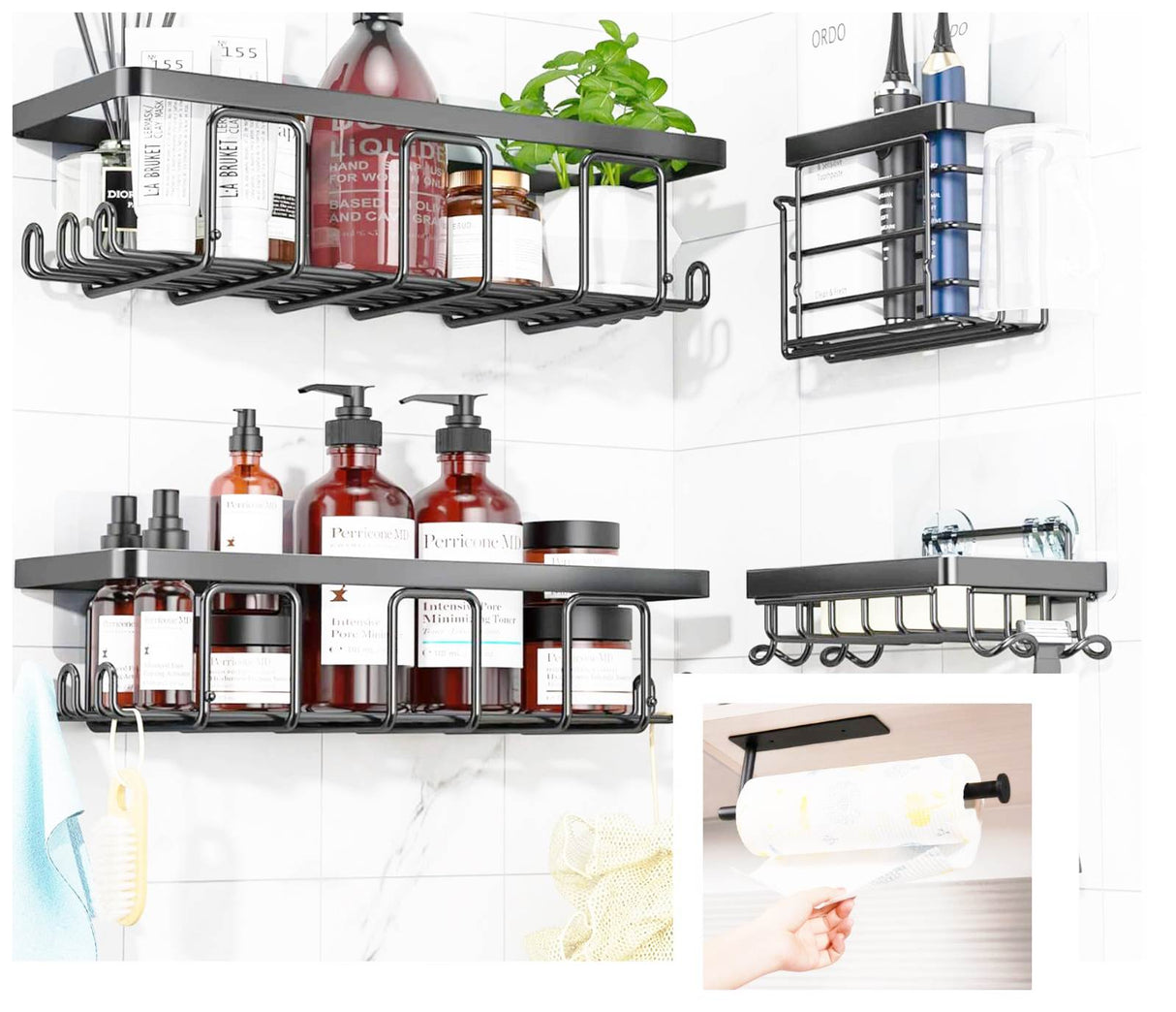 5 Piece Rustproof Shower Caddy Shelf Set | Bathroom & Kitchen Organizer with Enhanced Load Capacity