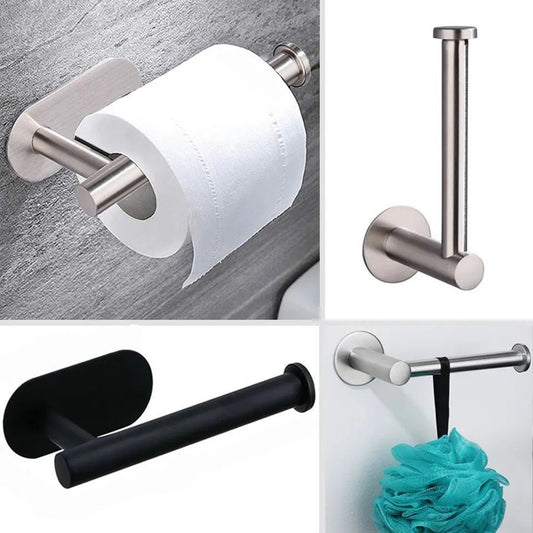 Adhesive Wall-Mount Toilet Roll Paper Holder – Stainless Steel Organizer for Kitchen & Bathroom, No Drill Installation