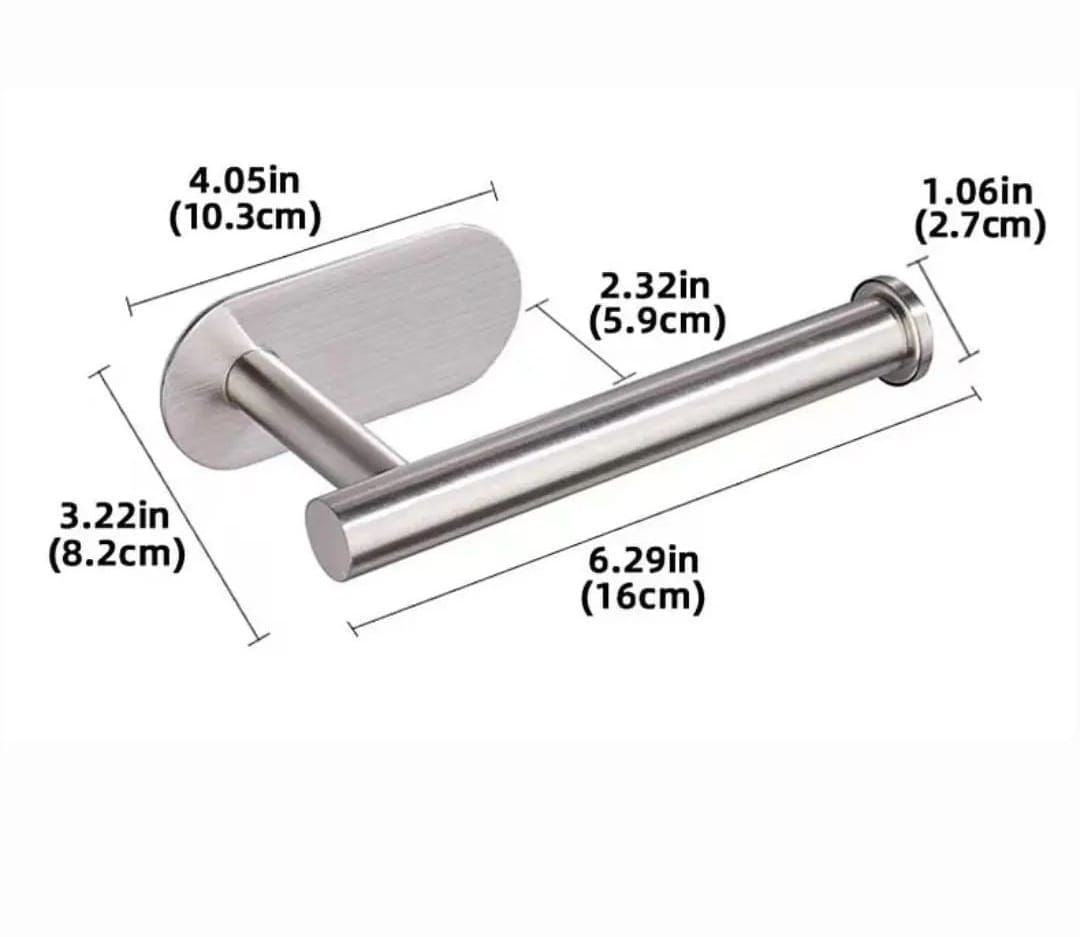 Adhesive Wall-Mount Toilet Roll Paper Holder – Stainless Steel Organizer for Kitchen & Bathroom, No Drill Installation