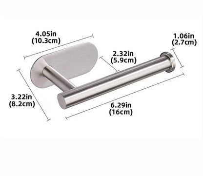 Adhesive Wall-Mount Toilet Roll Paper Holder – Stainless Steel Organizer for Kitchen & Bathroom, No Drill Installation