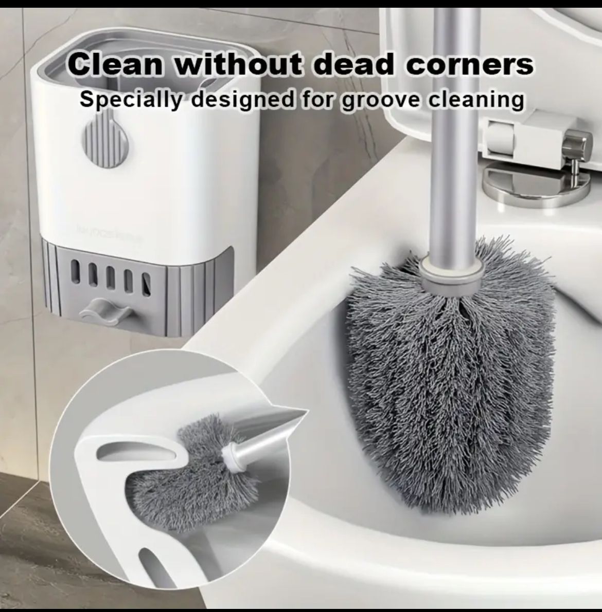 Wall-Mounted Long Handle Toilet Cleaning Brush with Holder – Flexible, No Dead Corners