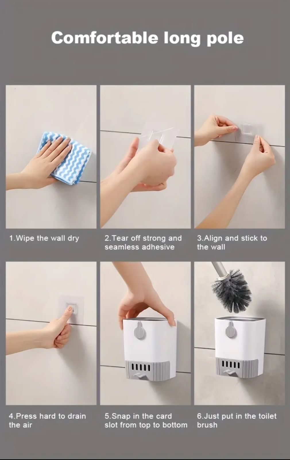 Wall-Mounted Long Handle Toilet Cleaning Brush with Holder – Flexible, No Dead Corners