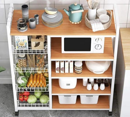 Multifunctional Strong Metallic Kitchen Rack with Movable & Lockable Wheels | 130x90x30cm (Black, White)