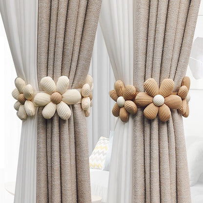 Handwoven Fabric Flower Drapes Tiebacks – Flexible and Decorative Drape Fasteners, Multifunctional