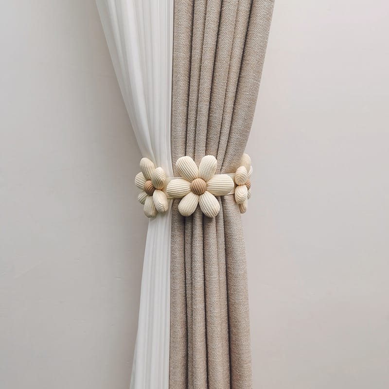 Handwoven Fabric Flower Drapes Tiebacks – Flexible and Decorative Drape Fasteners, Multifunctional