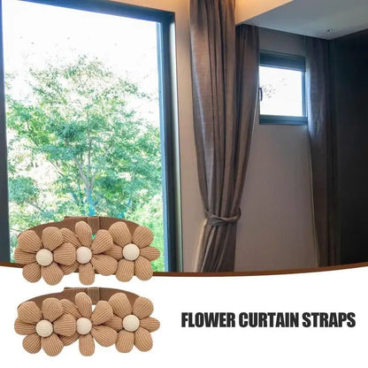 Handwoven Fabric Flower Drapes Tiebacks – Flexible and Decorative Drape Fasteners, Multifunctional