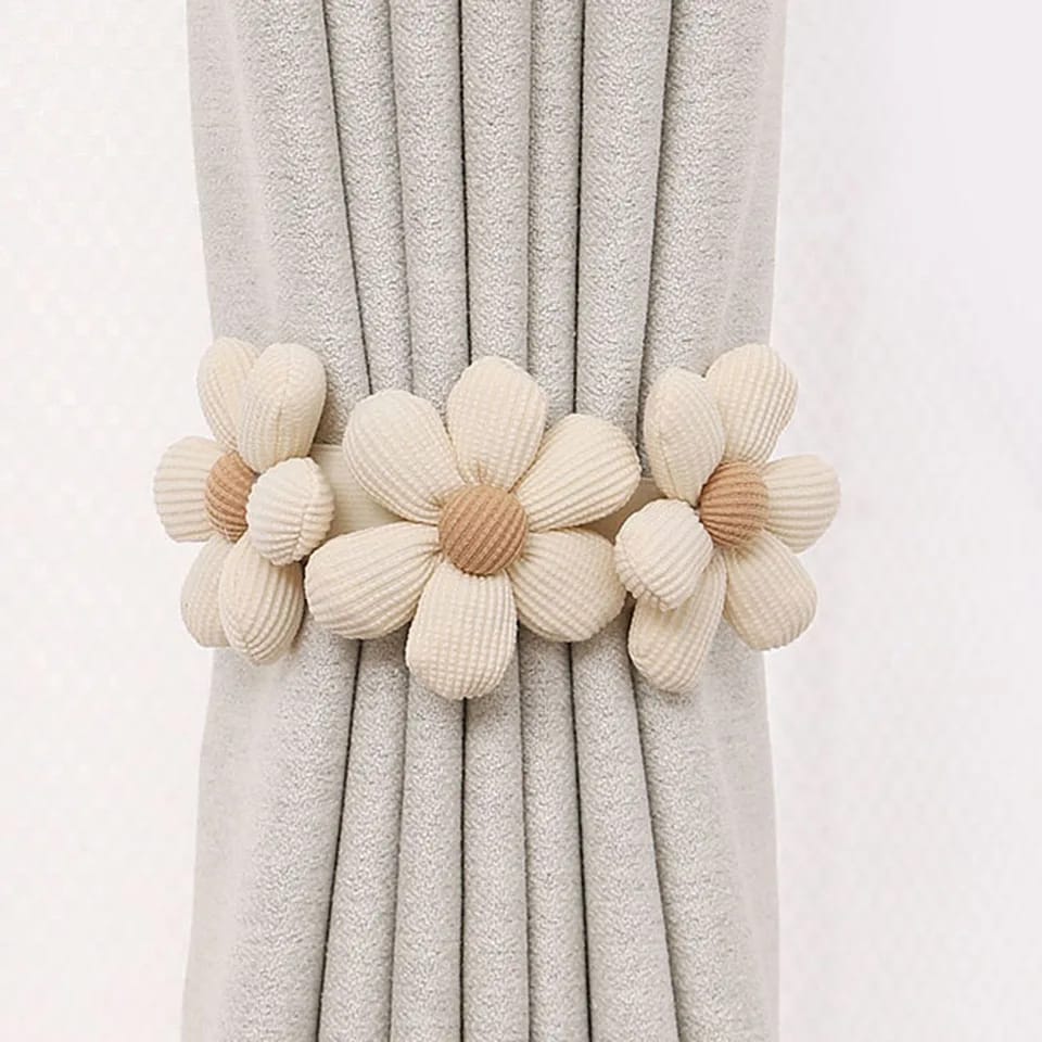 Handwoven Fabric Flower Drapes Tiebacks – Flexible and Decorative Drape Fasteners, Multifunctional