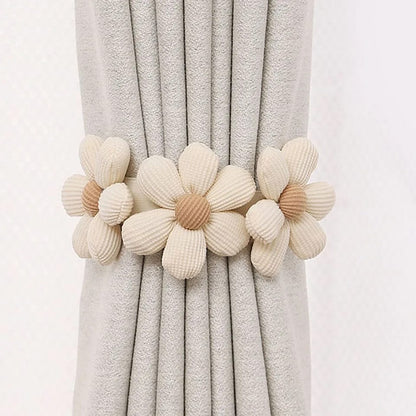 Handwoven Fabric Flower Drapes Tiebacks – Flexible and Decorative Drape Fasteners, Multifunctional