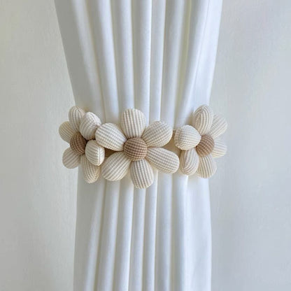 Handwoven Fabric Flower Drapes Tiebacks – Flexible and Decorative Drape Fasteners, Multifunctional