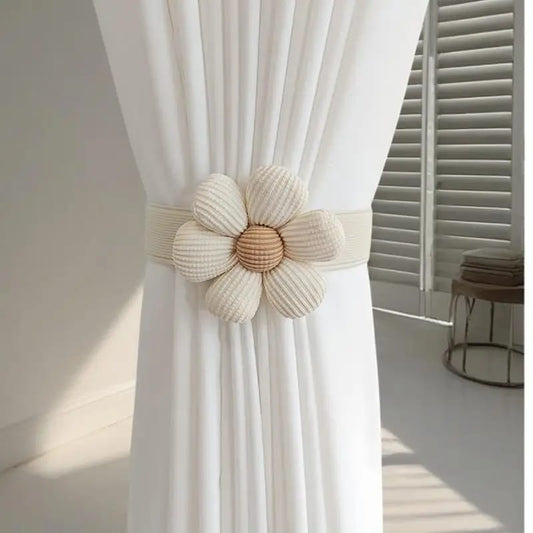 Flower Drapes Tiebacks – Handwoven Fabric Flower Shape, Flexible Decorative Drape Fasteners