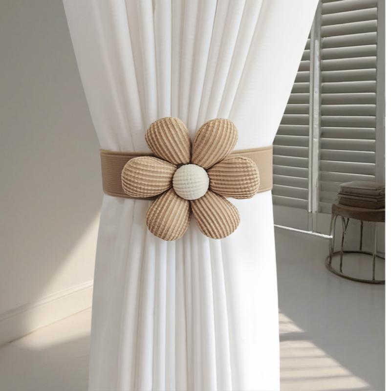 Flower Drapes Tiebacks – Handwoven Fabric Flower Shape, Flexible Decorative Drape Fasteners