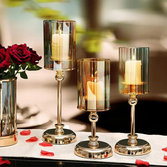 Beautiful 3 Piece Luxury Glass Candlestick Set – Elegant Ornaments for Dining Table & Romantic Candlelight Dinners