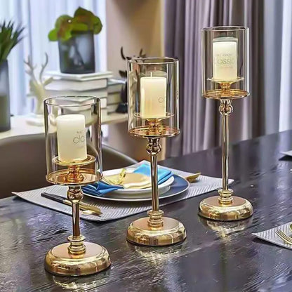 Beautiful 3 Piece Luxury Glass Candlestick Set – Elegant Ornaments for Dining Table & Romantic Candlelight Dinners