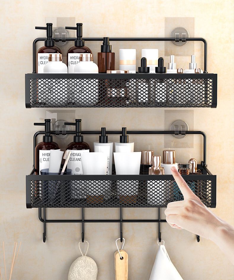 Multifunctional 2 Piece Set Portable Hanging Wall Mounted Storage Rack  | No Drill Organizer for Bathroom, Kitchen, Onion, Garlic, & Seasoning