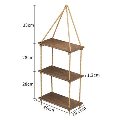 Tier Wooden Floating Shelf | Hanging Rope Organizer Rack | Handicraft Material | Boho-Chic Design with Natural Cotton Ropes | Ideal for Home Decor and Gifts