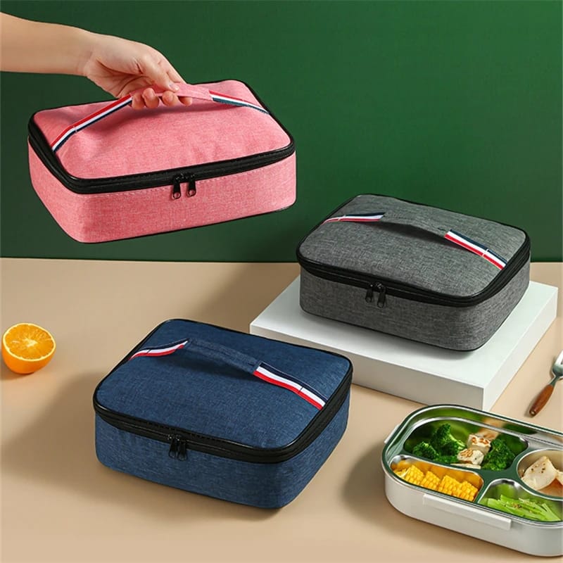 Large Square Oxford Insulated Lunch Bag | Thermal Food Carrier for Office, School, Picnic, and Beach | Available in Navy Blue, Pink, Grey