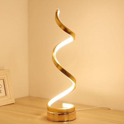 Golden Vertical Spiral LED Table Lamp | USB Powered Warm White & White Light