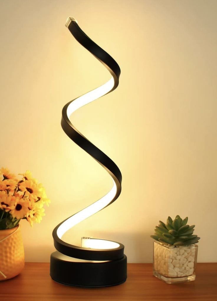 Golden Vertical Spiral LED Table Lamp | USB Powered Warm White & White Light