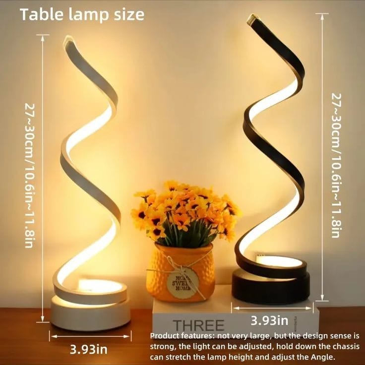 Golden Vertical Spiral LED Table Lamp | USB Powered Warm White & White Light