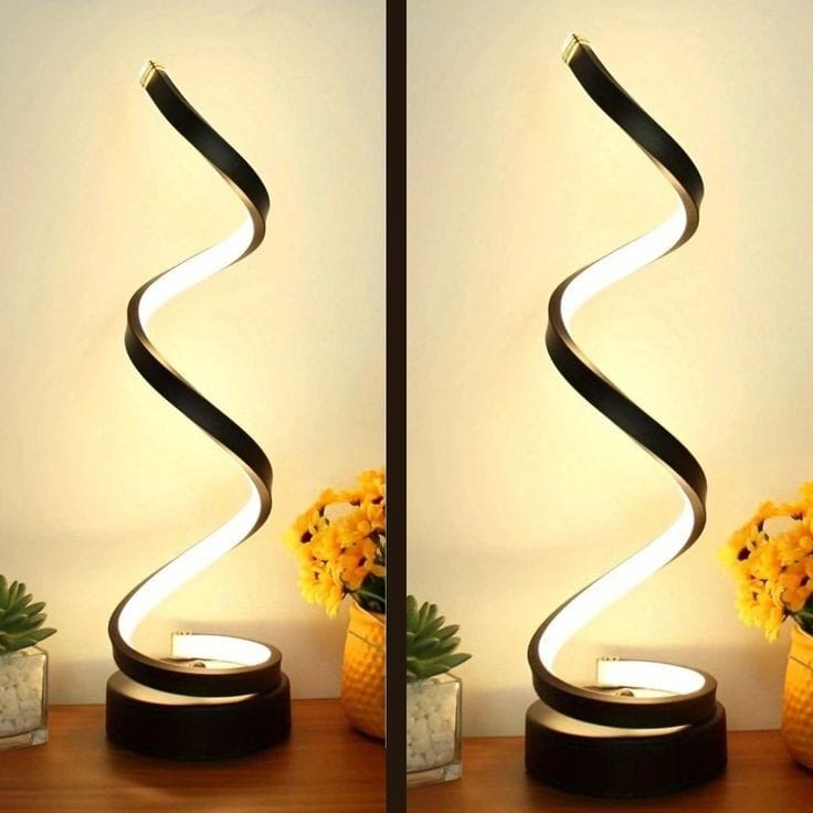 Golden Vertical Spiral LED Table Lamp | USB Powered Warm White & White Light