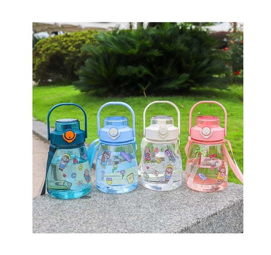 1300ml Children’s Water Bottle with DIY Sticker | Temperature Resistant PC+PP+Silicone | Includes Cup Rope | Random Color Stickers